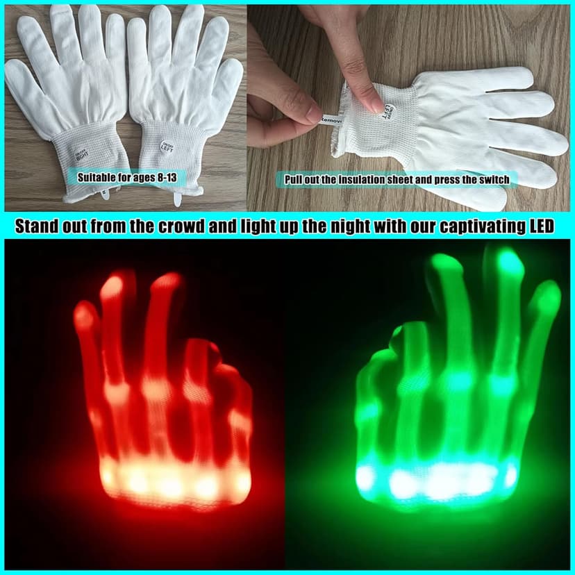 LED Gloves Toys for Boys Age 8-10 Light Up Gloves for Kids, Easter Gift Cool Fun Toys for 8-13 Year Old Boys Girls, Toys for Ages 8-13 LED Gloves Toys for Coolest 12 Year Old Boy Gifts
