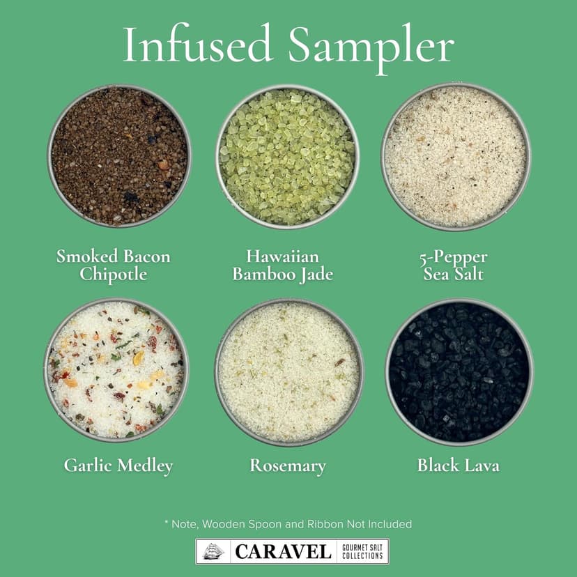 Infused Sea Salt Sampler Set, Finishing Salt for Seasoning, Gourmet Cooking Gift and Spice Variety Pack for Special Occasions, 0.5 oz x Bundle of 6 Flavored Salts - Caravel Gourmet Salt