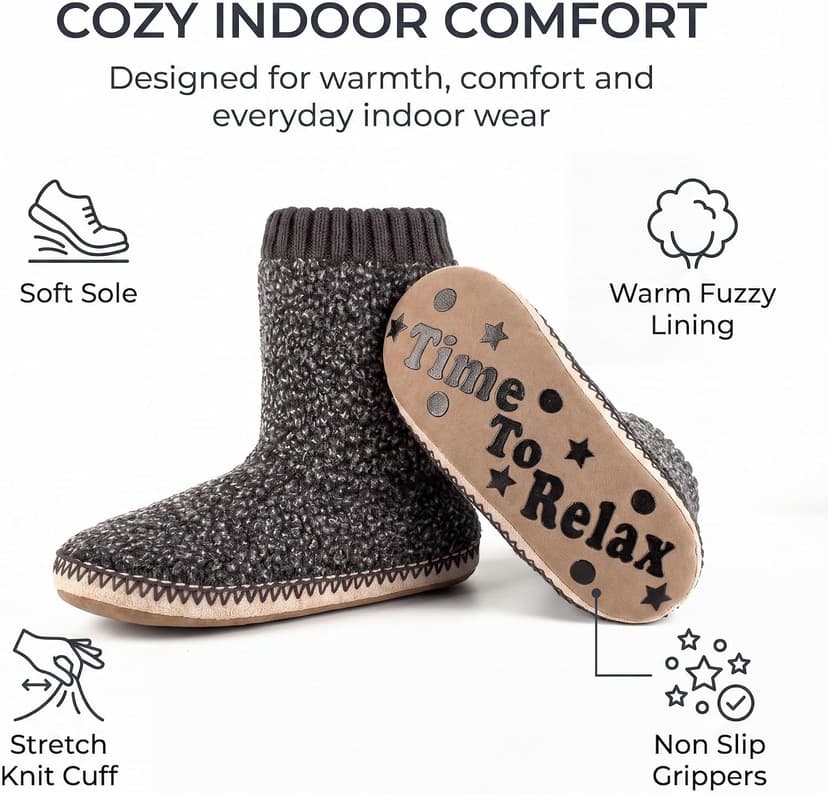 Textured knit upper, fuzzy lining, ankle-high coverage and cushioned insole for cold floors; machine washable cosyone1997 Boot Slippers for Men Indoor Non Slip Soft Sole B0C5F5SNB7