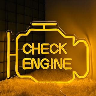 Check Engine Light Neon Sign for Man Cave Decor, LED Garage Wall Art, Funny Gifts for Dad & Car Guys, Man Cave Auto Repair Shop Mechanics Workshop Sign, USB Powered(15.7x11.8in,Yellow) B0BK972XV2