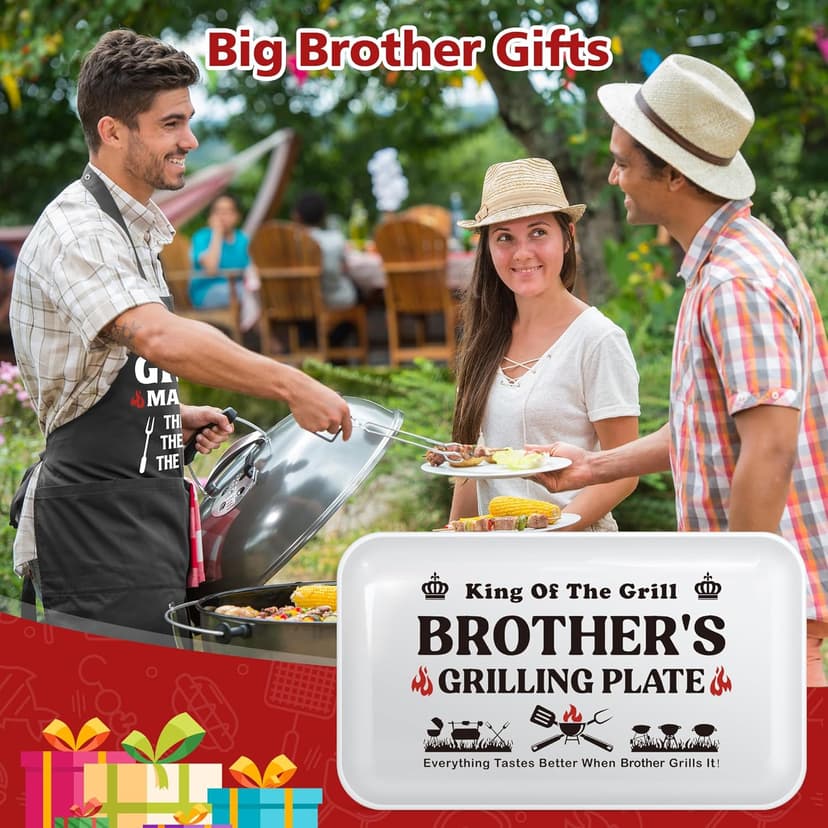 Brother Gifts for Birthday Christmas Valentines Day Fathers Day,Funny BBQ Grilling Platter with Apron Set Gifts for Little Big Adult Brother in Law from Sister