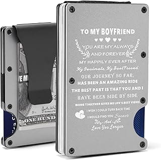 To My Boyfriend Gift | Men Minimalist Personalized Engraved Metal Wallet from Girlfriend | Custom Love Message Slim Aluminum Card Holder with Money Clip | Birthday Anniversary Christmas Valentines Day
