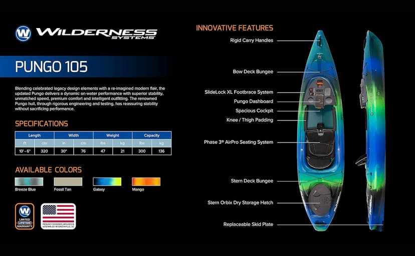 Wilderness Systems Pungo 105 Recreational Kayak - Sit Inside - Phase 3 Air Pro Comfort Seating - 10.6 ft