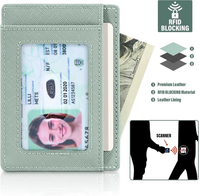Travelambo Slim Wallet Front Pocket Minimalist Leather RFID Blocking Medium Size
