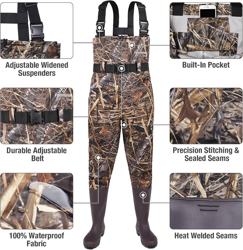 FISHINGSIR Fishing Waders for Men, 2-Ply Nylon/PVC Waterproof Women Chest Wader with Boots, Bootfoot Hunting Waders