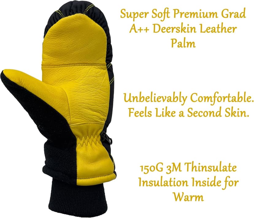 SKYDEER Warm Ski Mittens with Soft Premium Deerskin Leather and 150G 3M Thinsulate Insulation (SD8753M, Unisex)