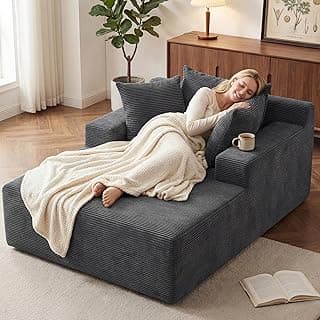 66" Chaise Lounge Chair Indoor, Oversized Boneless Lounge Chair with 3 Pillows, Corduroy Cloud Reading Chair for Living Room Bedroom, Deep Seat Sleeper Couch, No Assembly Required