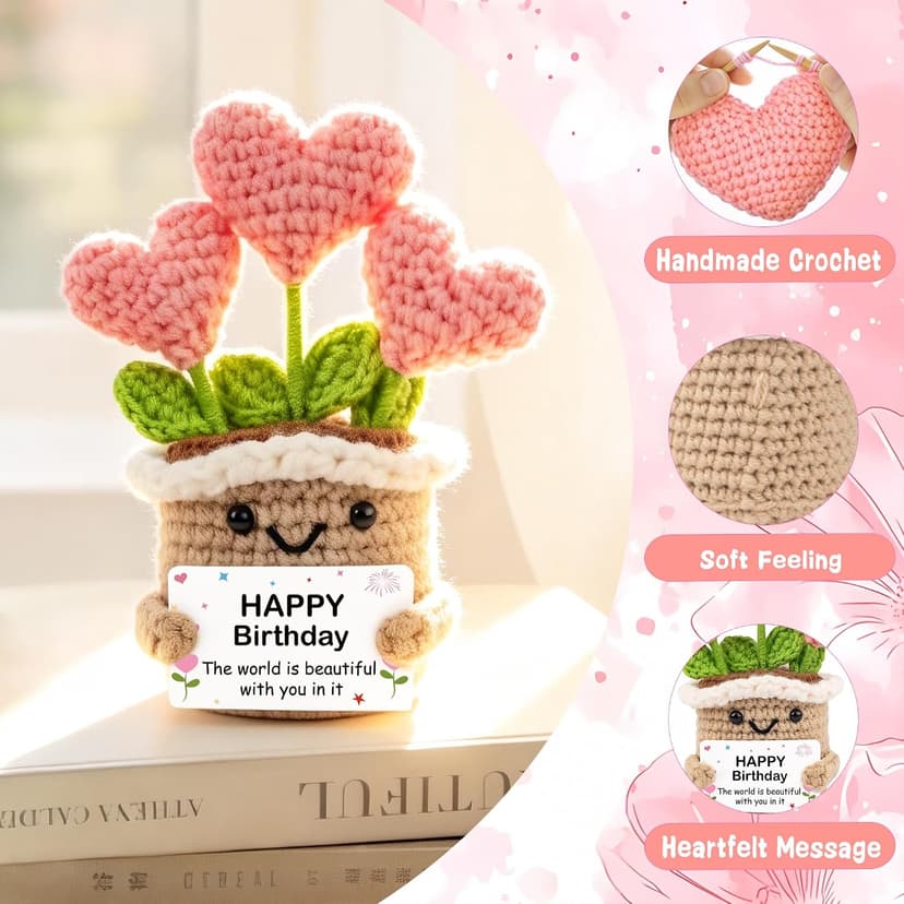 Crochet Birthday Gifts for Women – Inspirational Heart Planter Handmade Happy Birthday Gift for Women,Man,Mom, Sister, Best Friend, Coworker – Unique Gift Ideas for Her, Him, Birthday Decorations B0GWJBYTBJ