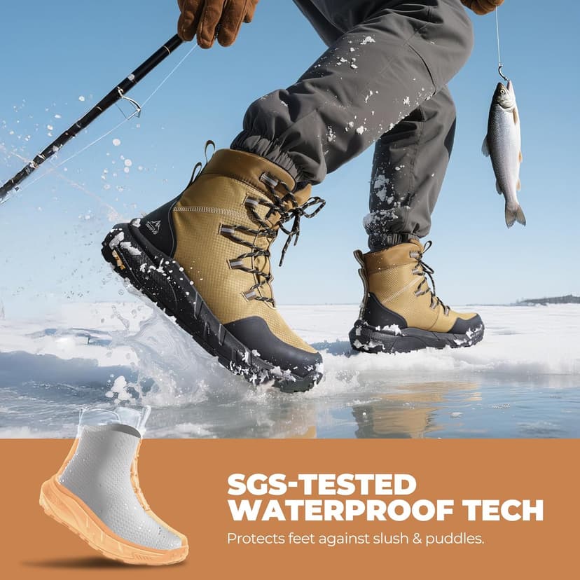 NORTIV 8 Men's Wide Winter Boots Grip on Snow Ice Insulated Waterproof Lightweight Comfortable Hiking Outdoor Boots