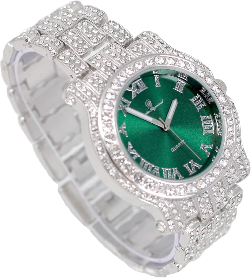 Charles Raymond Bling-ed Out Silver Round Luxury Mens Watch w/Bling-ed Out Bracelet - L0504B