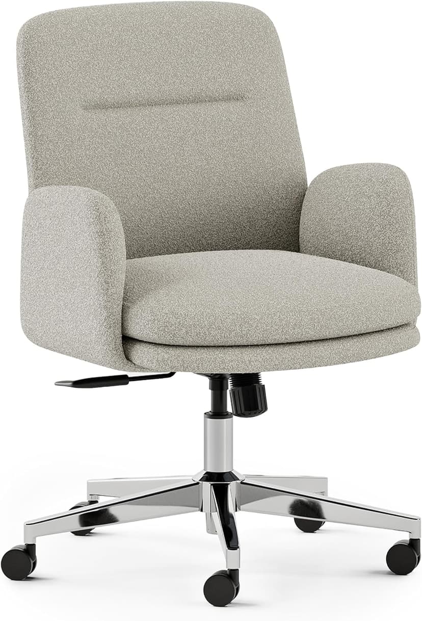 Branch Softside Mid Century Modern Office Chair, Boucle Fabric - Removable Arms with Luxury Cloud-Like Comfort - Adjustable Height - Integrated Lumbar Support - Oatmeal