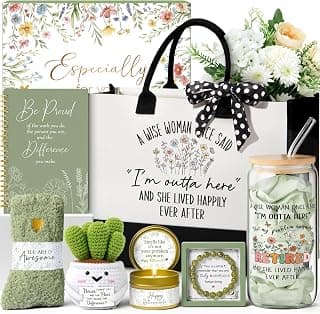 Cool Retirement Gifts Basket for Retiree Boss Friend Mom Grandma, Funny Coworker Farewell Leaving Going Away Gift w/ Tote Bag Happy Retirement Gift for Woman 2026, Teacher Nurse Retired Gifts for Women B0FN7WSFQW