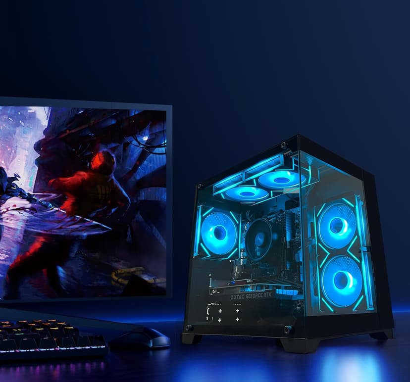 SKYESEV Gaming Desktop Computer PC,AMD Ryzen 5 5600,RTX3050 6GB,32GB RAM and 1TB M.2 NVMe PCle,ARGB Fan,WiFi,Game Design Office Console,Sea View Room,Prebuilt Gaming PC Tower