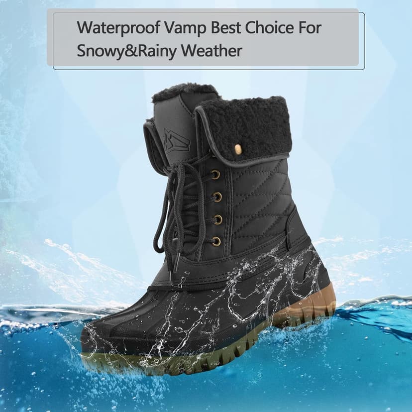mysoft Women's Waterproof Snow Boots Insulated Warm, Lace-Up Winter Mid Calf Duck Boots for Outdoor