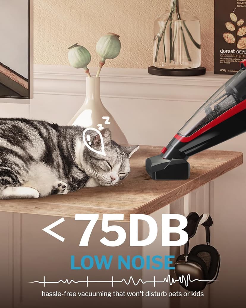 Pet Hair Handheld Vacuum Cordless, Car Vacuum Rechargeable with Reusable Filters, Motorized Brush and Multi-Accessories for Carpet, Couch & Stairs, Red, 17.0"X 4.6"X 6.6"