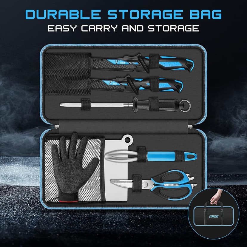 Fillet Knife Kit Combo, Fishing Knives and Honing Rod, Ultra-Sharp G4116 German Stainless Steel, Non-Slip Handle, Durable Storage Bag, Fishing Gifts for Men