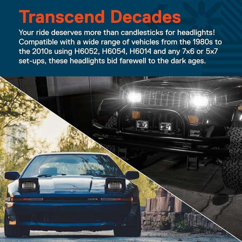 TRUE MODS 7x6 5x7 H6054 Black LED Headlights H4 2B1 Sealed Beam Replacement Head Lamp for Jeep Wrangler YJ Cherokee XJ Chevy Express Ford Econoline Van GMC Savana Nissan D21 Toyota Pickup Trucks Cars