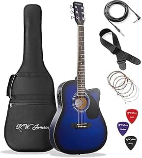 Jameson Guitars Full Size Thinline Acoustic Electric Guitar with Free Gig Bag Case & Picks Blue Right Handed