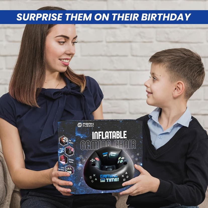 Inflatable Gaming Chair for Kids & Teens with Cup Holders and Side Pocket - This Air Gaming Bean Bag Chairs for kids is The Perfect Furniture for Gamer Room Decor - Perfect Gaming Stuff for boys 4-12
