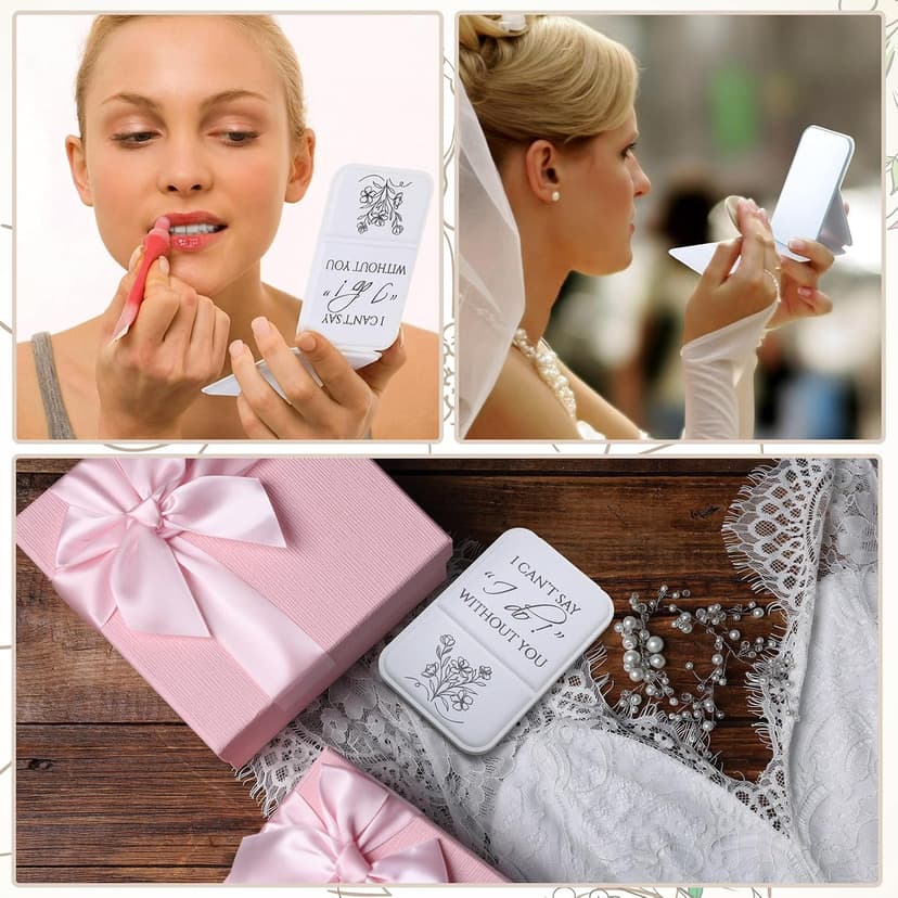 I Can't Say I Do Without You Quote, Proposal Gifts, Travel Small Makeup Mirror, Portable for Bridal Shower Wedding Party Novabright 6 Pcs Bridesmaid Gifts Bulk Bridesmaid Compact Mirror, White B0G6BL8C3R