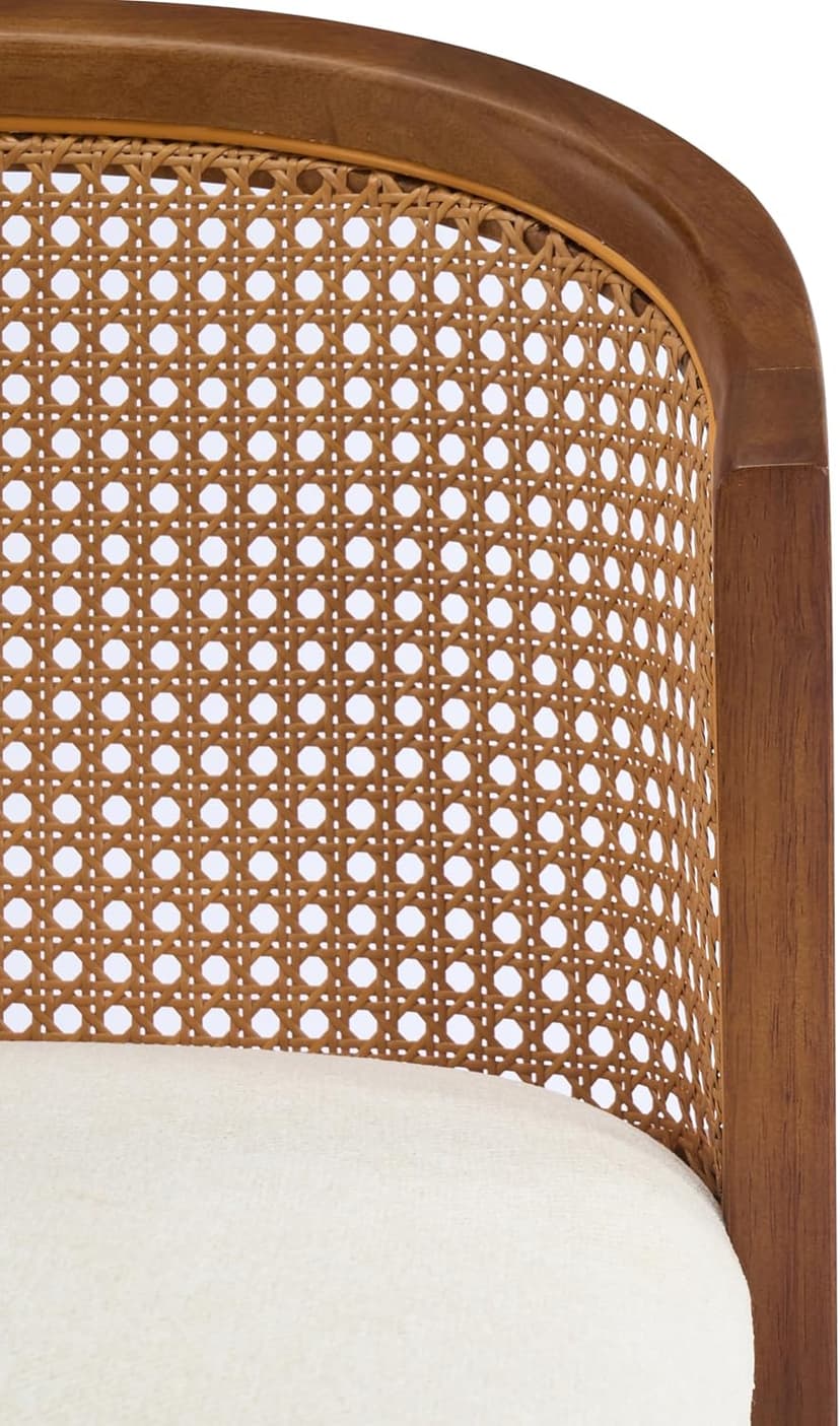 Christopher Knight Home JENA Rattan Counter Stools Set of 2, Counter Height Bar Stools for Bar Table, Rubberwood Frame with Upholstered Barstools, Wood Accent Chair with Footrest, Beige + Walnut