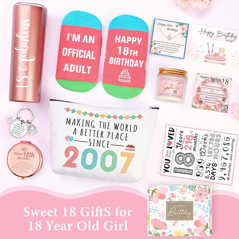 18th Birthday Gifts for Girls Trendy 18 Year Old Girl Birthday Gifts for 18 Year Old Girl Gift Ideas Unique Age 18 Gift for Female Teen Girls Her Daughter Happy 18th Decoration Presents with Tumbler