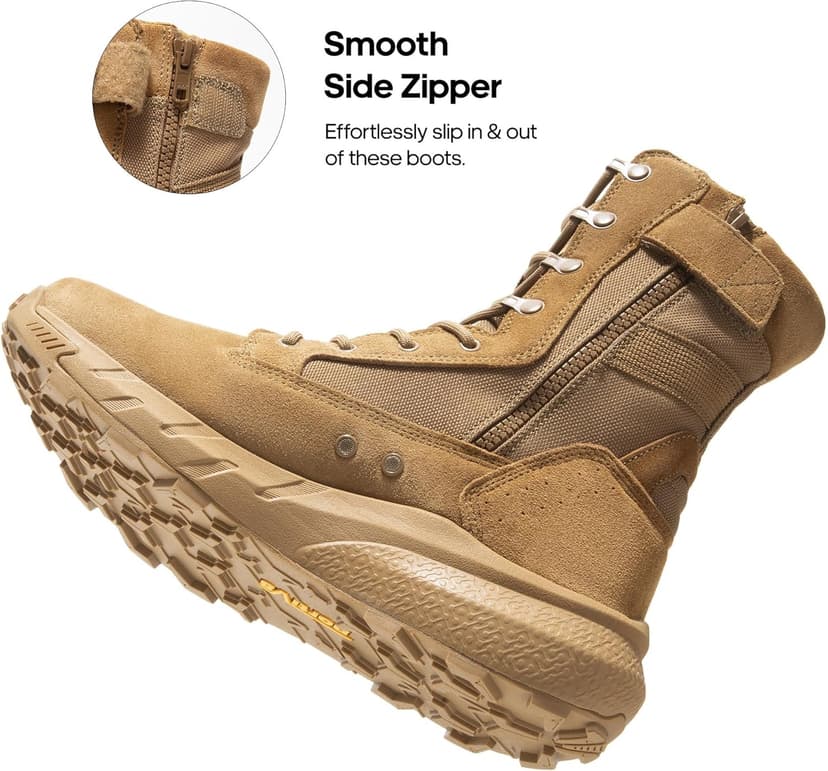 NORTIV 8 Men's Breathable Tactical Military Work Boots Side Zipper Leather Lightweight Hiking Motorcycle Combat Boots 8 Inches Peakforce