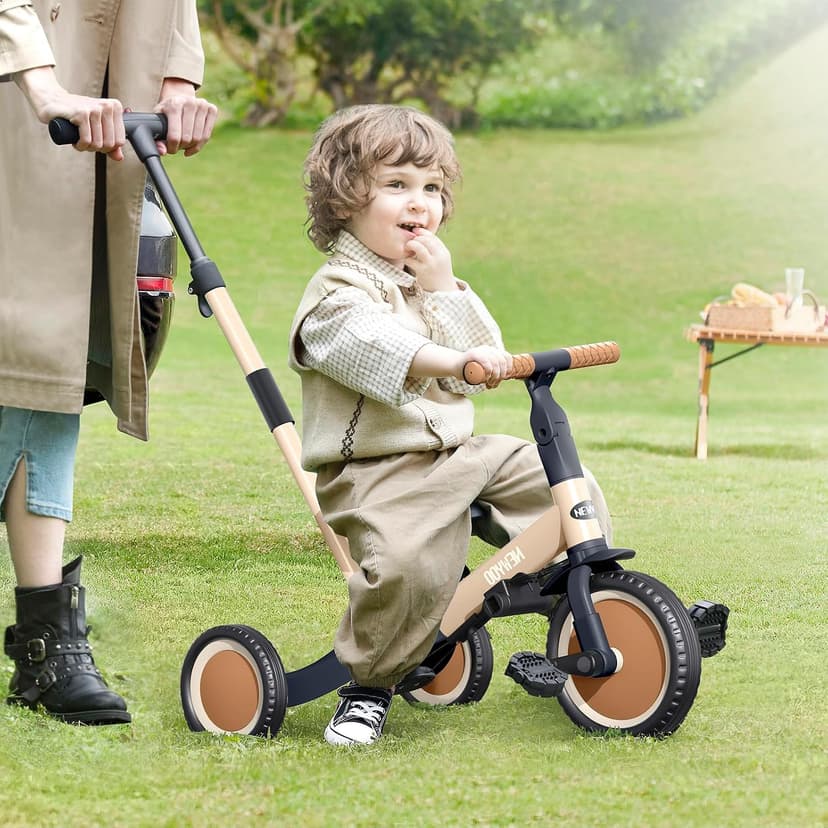 Toddler Trike with Push Handle Lets Parents Steer and Converts to Balance Bike, Fun Outdoor Toy for Boys and Girls, Khaki newyoo TR007 5-in-1 Tricycle for Toddlers 1-3, Toddler Bike, Birthday Gift B0CWLTLC2F