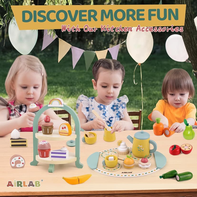 Wooden Play Food Toy Sets for Kids Kitchen Accessories Age 3 4 5 6 Wood Educational Toys Tea Sets for 3-5 Girl Birthday Gift 3 Year Old Princess Party B0CQ2PFTXC