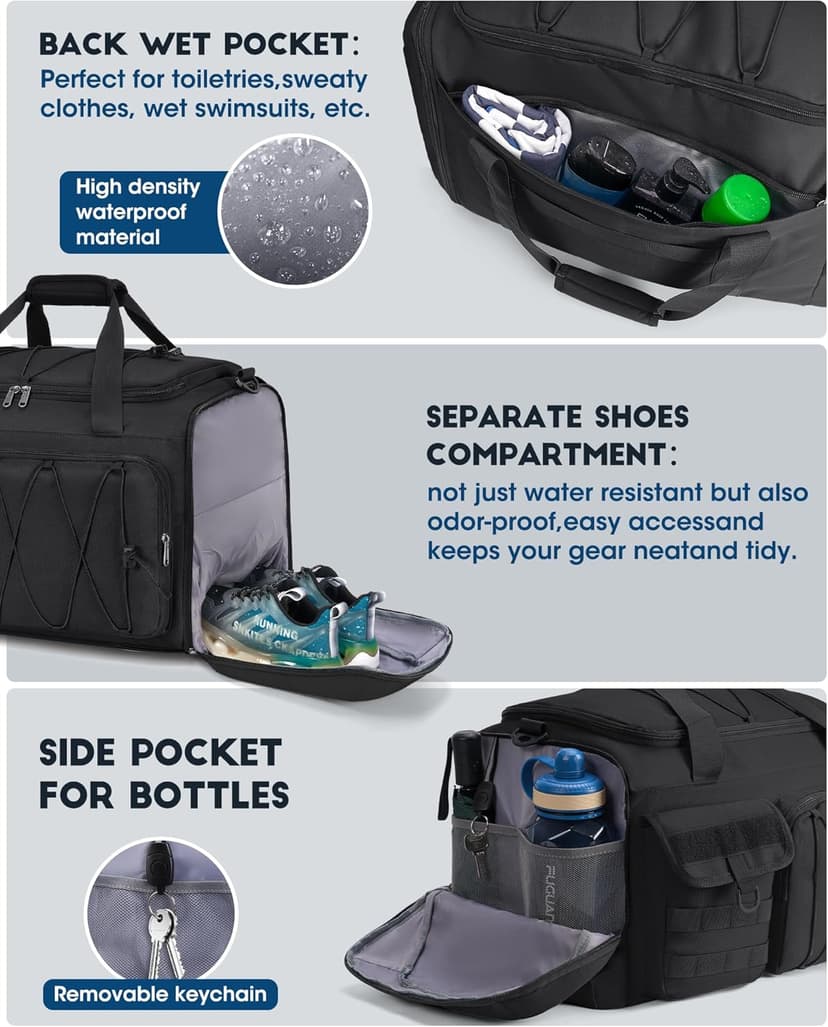 SDYSM Gym Bag for Men 45L Sports Duffel Bags 3-in-1 Travel Duffel Bag with Shoe Compartment, Gym Workout Backpack Carry On Weekender Bag Overnight Bag for Travel, Black