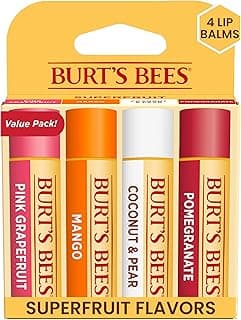Burt's Bees Lip Balm - Pink Grapefruit, Mango, Coconut & Pear, and Pomegranate Pack, Lip Moisturizer With Beeswax, Tint-Free, Natural Origin Conditioning Treatment, 4 Tubes, 0.15 oz.