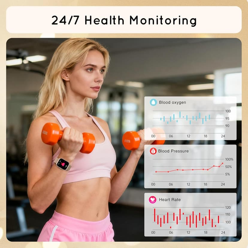 HXQHSTBG HXQHSTBG Smart Watch for Women (Answer/Make Calls) 1.83" HD Health Tracker Smartwatch with 3 Bands/Heart Sleep Rate, 120+ Sports Modes IP68 Waterproof Compatible Android iPhone Phones, Rose Gold