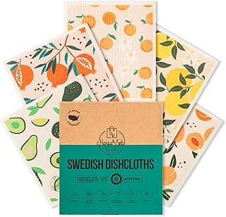 Swedish Dishcloths for Kitchen Dish Towels - 5 Pack, Non-Scratch Reusable Paper Towels, Super Absorbent Washable Swedish Dish Cloths, No Odor, Biodegradable, Fruit Design