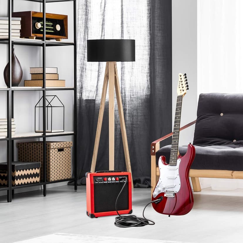 LyxPro CS 39” Left Hand Electric Guitar Kit for Beginner, Intermediate & Pro Players with Guitar, Amp Cable, 6 Picks & Learner’s Guide, Solid Wood Body, Volume/Tone Controls, 5-Way Pickup - Red