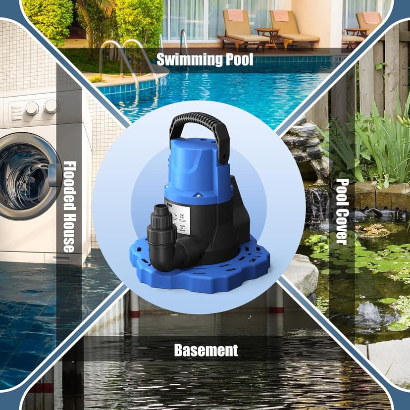 1 HP Automatic Swimming Pool Cover Pump, 5000 GPH 115V Submersible Pump with 3/4” Check Valve Adapter & 26ft Power Cord, Water Removal for Pool, Hot Tubs, Rooftops, Water Beds and more