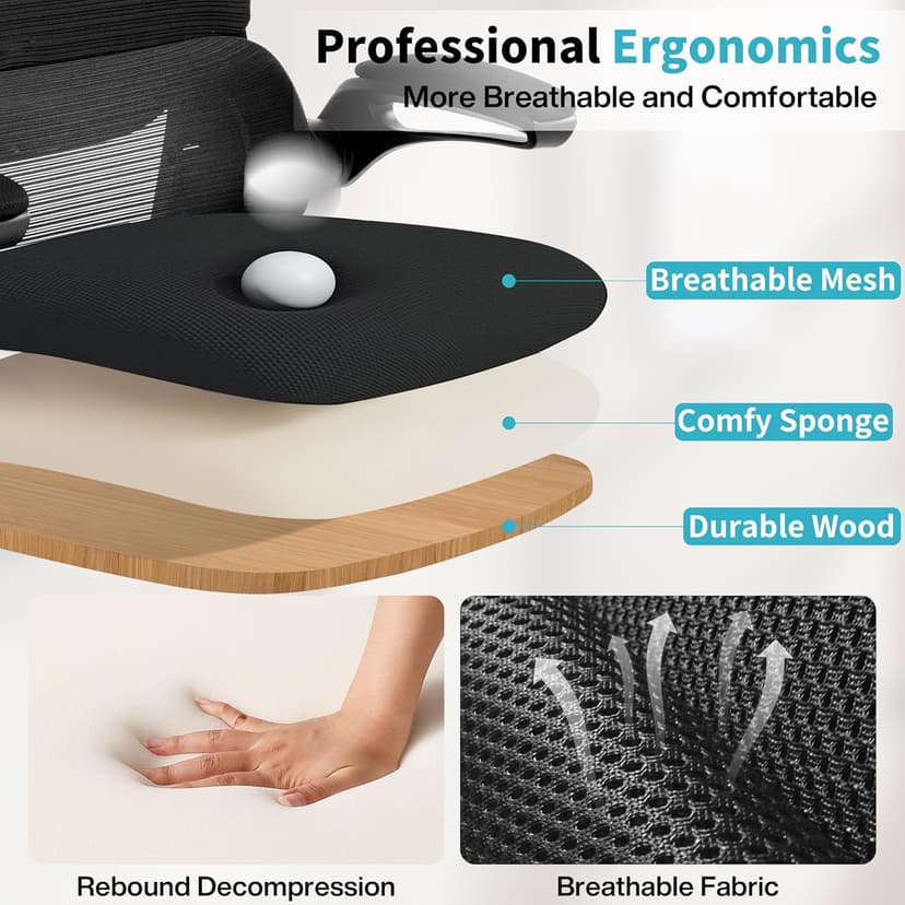 Ergonomic Office Chair,Mesh Office Chair with Lumbar Support,High Back Desk Chair with Flip-up Arms,400 lbs Big and Tall Computer Chair with Headrest,Comfy Desk Chairs