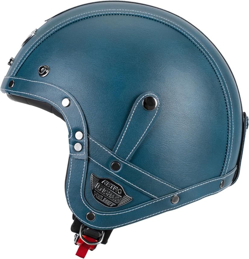 Handmade Leather 3/4 Open Face Motorcycle Helmet Retro Vintage Style DOT Approved Adult Half Helmet for Men Women Motorbike Moped Cruiser Scooter