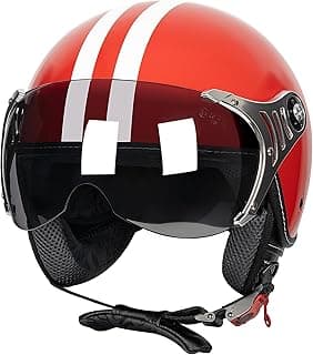 Yesmotor 3/4 Motorcycle Helmets Retro Open Face Vespa Scooters Helmet with Clear Visor for Men and Women- DOT Approved