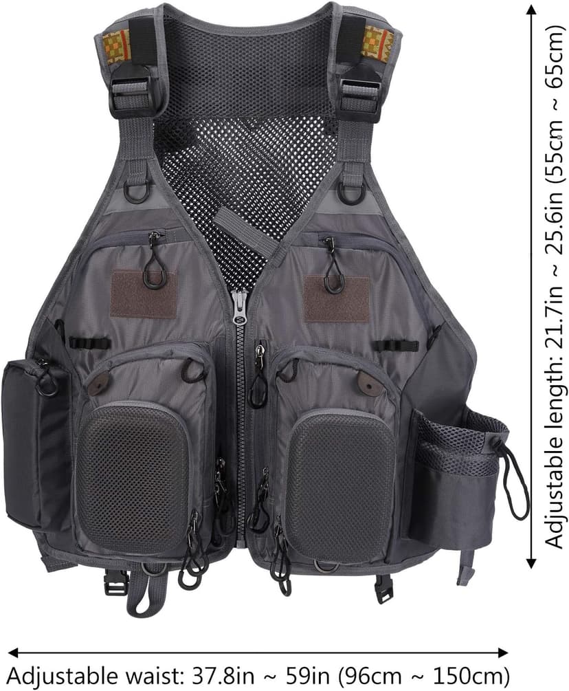 BASSDASH Strap Fishing Vest Adjustable for Men and Women, for Fly Bass Fishing and Outdoor Activities