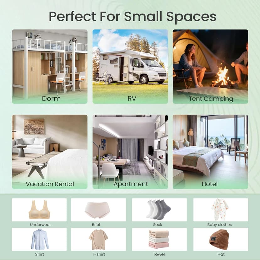 Portable Washing Machine - 16L Mini Foldable Washer with Spin Basket, Deep Cleaning for Small Clothes & 3 Cleaning Modes, Collapsible Laundry for Apartment, Dorm, Hotel, RV and Travel (Green)