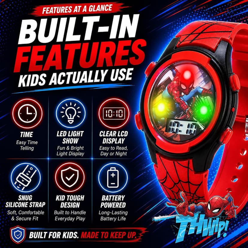Marvel Spider-Man Kids Watches – Digital Display, Interactive Features, Adjustable Strap, Vibrant Spider-Man Graphics, Durable for Active Kids B073VBBX59