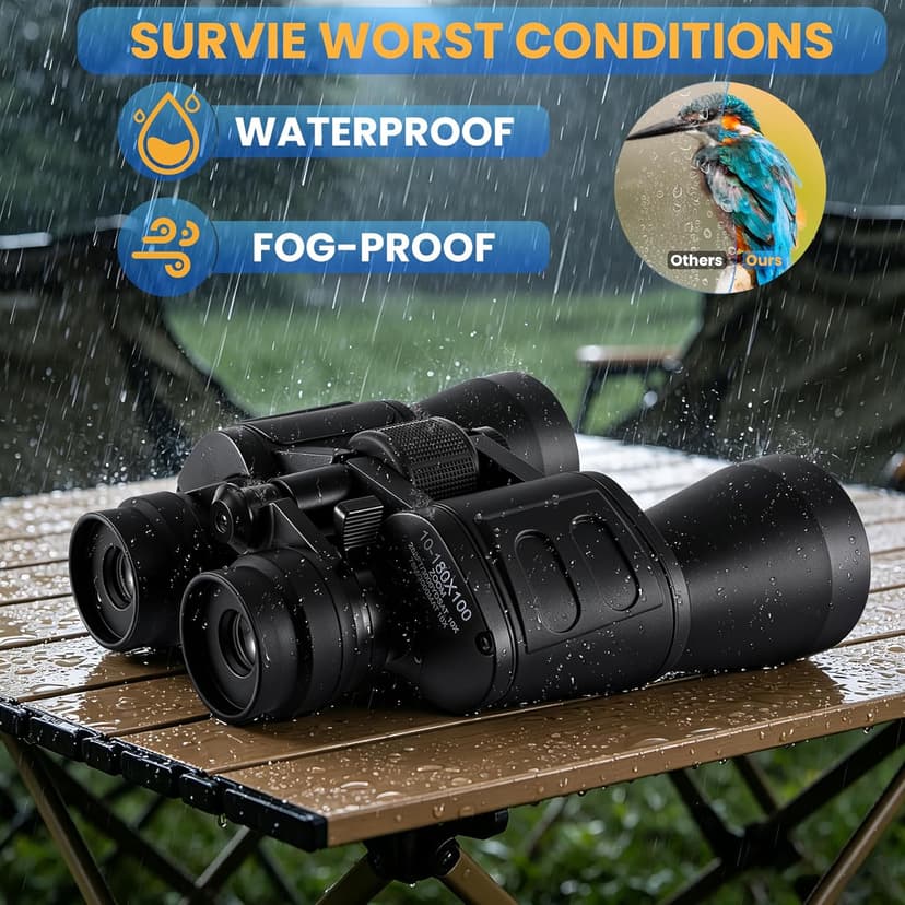 10-180x100 Zoom Binoculars for Adults, Day/Low Light Night Vision High Powered Binoculars with BAK4 & FMC Lens, Waterproof Fogproof for Hunting Birdwatching Travel Sports Concerts Gift for Men