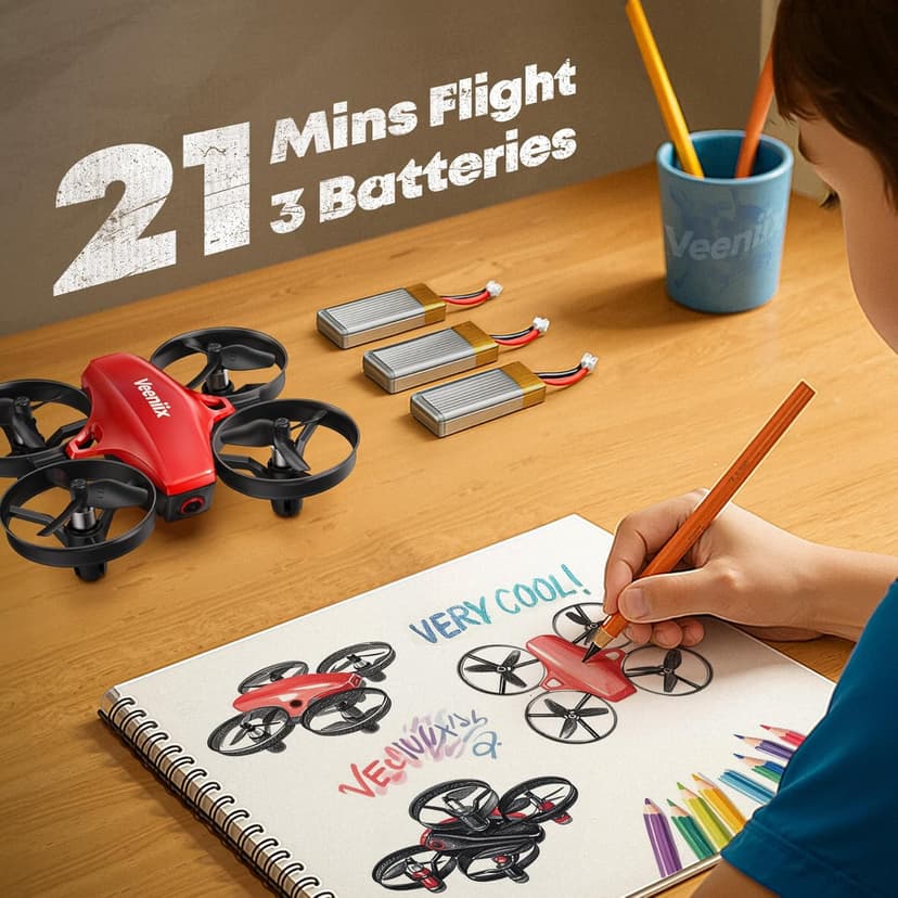 Veeniix V995 Red Mini Drone for Kids and Beginners,Indoor RC Quadcopter Plane with 3D Flips, 360° Rotation, Circle Fly, Auto Hover, Headless Mode, 21Mins 3 Batteries, Gift for Boys and Girls