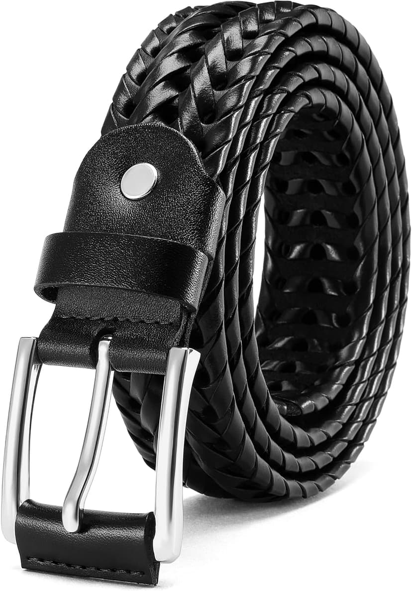 CHAOREN Mens Braided Leather Belt, Casual Woven Leather Belt for Men 35mm Width for Dress Jeans Golf