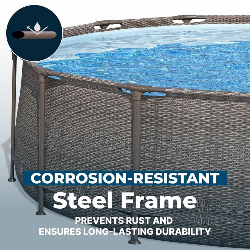 Bestway Power Steel 14’ x 42” Round Above Ground Outdoor Backyard Swimming Pool Set with 1,000 GPH Filter Pump, Ladder, and Pool Cover