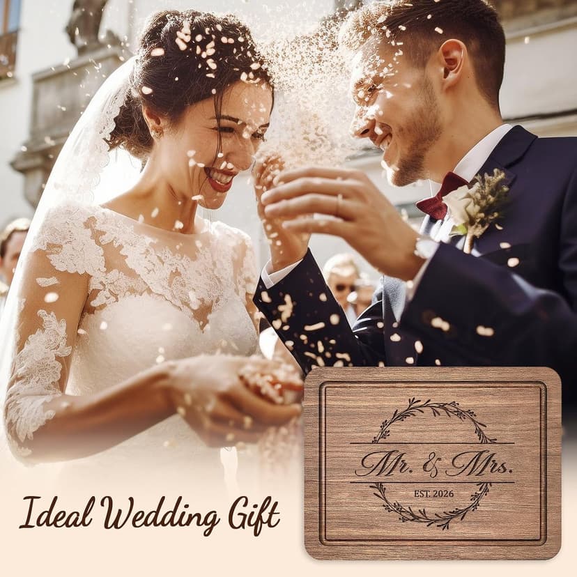 Engraved with "Mr. and Mrs. EST. 2026"- Mr and Mrs/Wedding/Engagement Gift for Newlyweds Bride and Groom, 11" L x 8.5" W Craftique Wedding Gifts for Couples 2026, Bridal Shower Gifts-Cutting Board B0FQ579CB9