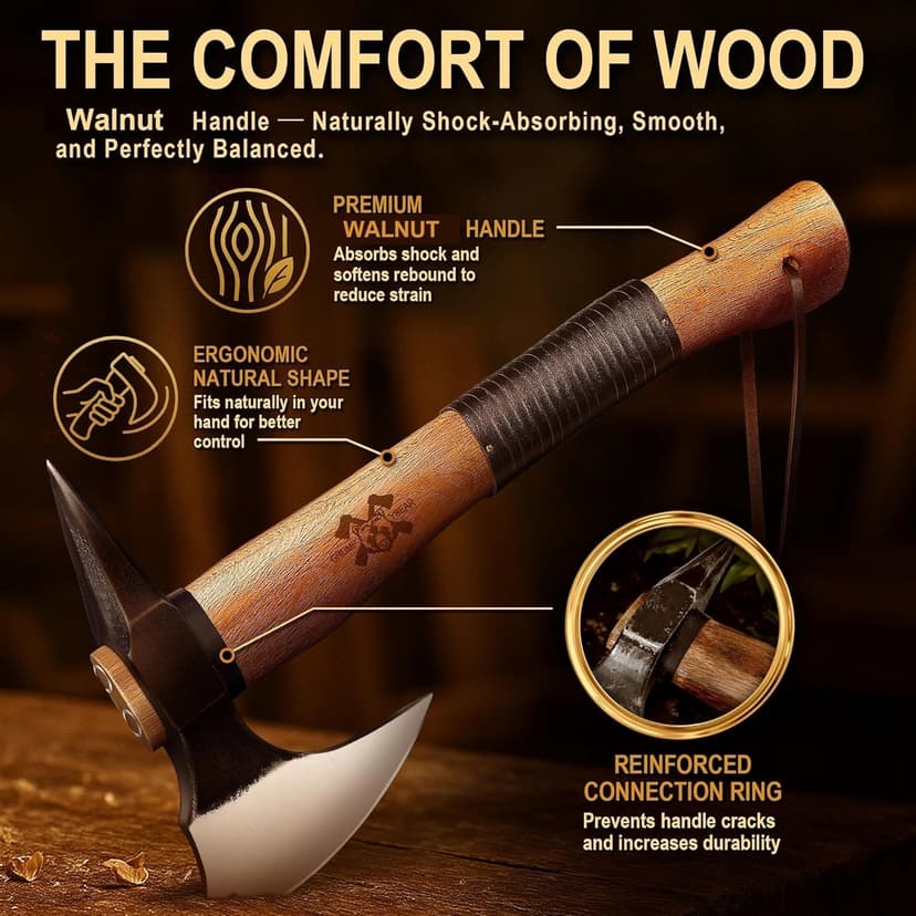 Grumpy Bear 15" Camping Hatchet, Survival Axe with Sheath, High Carbon Steel and Wood Handle, Anti-Slip Grip – Ideal for Bushcraft, Wood Splitting & Outdoor Adventures