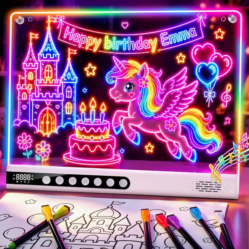 8 Colors, 8 Modes, 15 Light Effects with Music & Blue-Tooth, Doodle Neon Glow Pad Toys Gift for Girls/Boys/Kids 16" Rechargeable LED Drawing Board, Kids Birthday Christmas Gift B0GT9HHRJJ