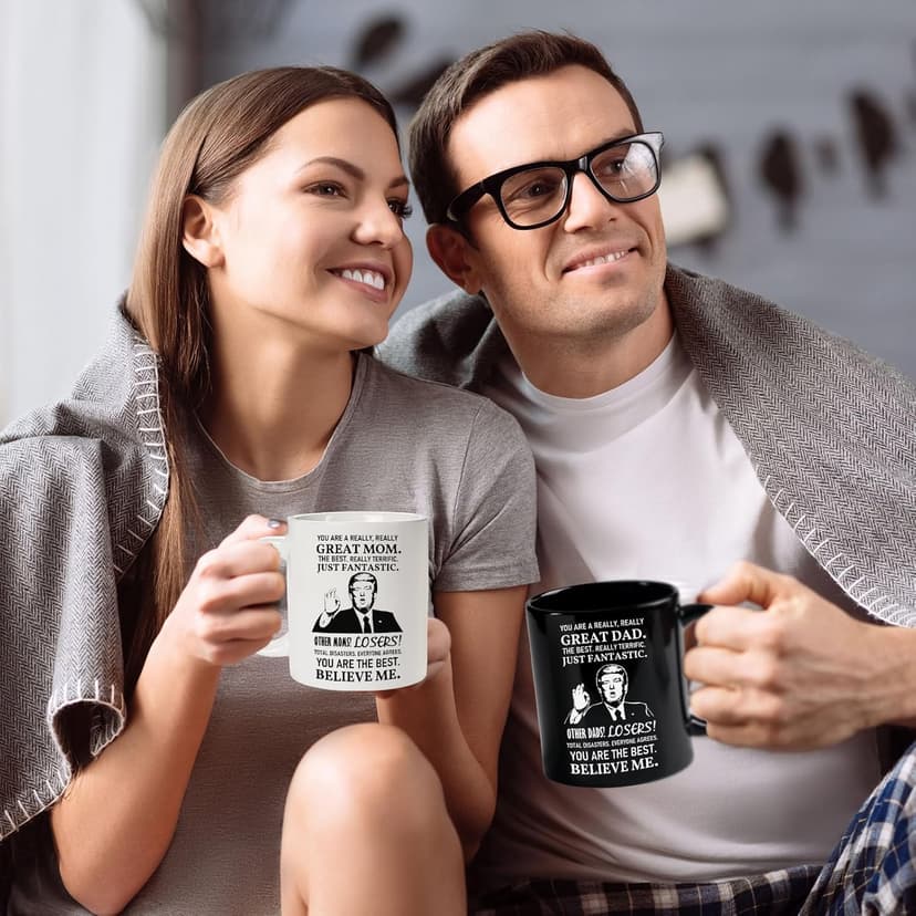Breezy Valley Mom and Dad Mugs Christmas Gifts for Parents from Daughter Son - New Parent Gifts for Mommy Daddy from Children Kids, Funny Birthday Anniversary Mom and Dad Coffee Mugs Set Gift Ideas