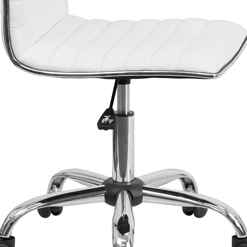 Flash Furniture Alan Low-Back Ribbed Upholstered Vinyl Swivel Desk Chair with Padded Seat, Modern Adjustable Height Padded Office Chair, White